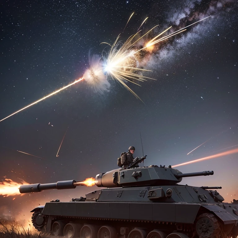 war、Midnight、Artillery fire、Artillery fire、Anti-aircraft combat、A ray of light shining in the darkness、No people in the picture、dam、Firepower、Bullet Meteor Shower、圧倒的Firepowerのdam、Heavy machine gun silhouette、Anti-aircraft armored vehicle、Gun barrel pointing to the sky、barrage、Concentrated Attack