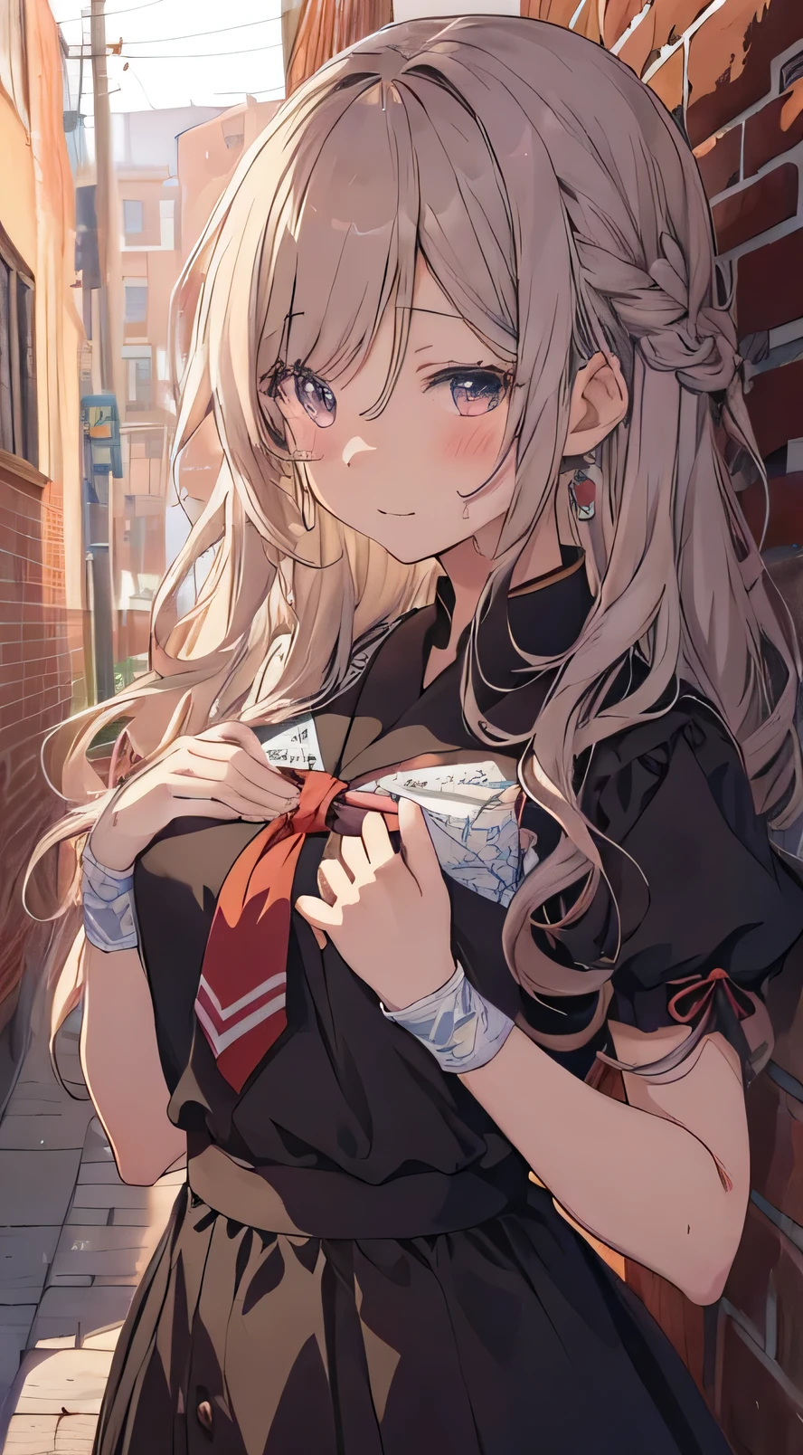 Posing in front of a brick wall、Anime Girls with Long Blonde Hair and Blue Eyes, Anime drawing by Kamaguruka, Pixiv, Sequential Art, , Cute girl anime visuals, 若いAnime Girls, Cute Anime Girls, , Cute Anime Girls, Anime Girls, Beautiful Anime Girls, portrait of Cute Anime Girls