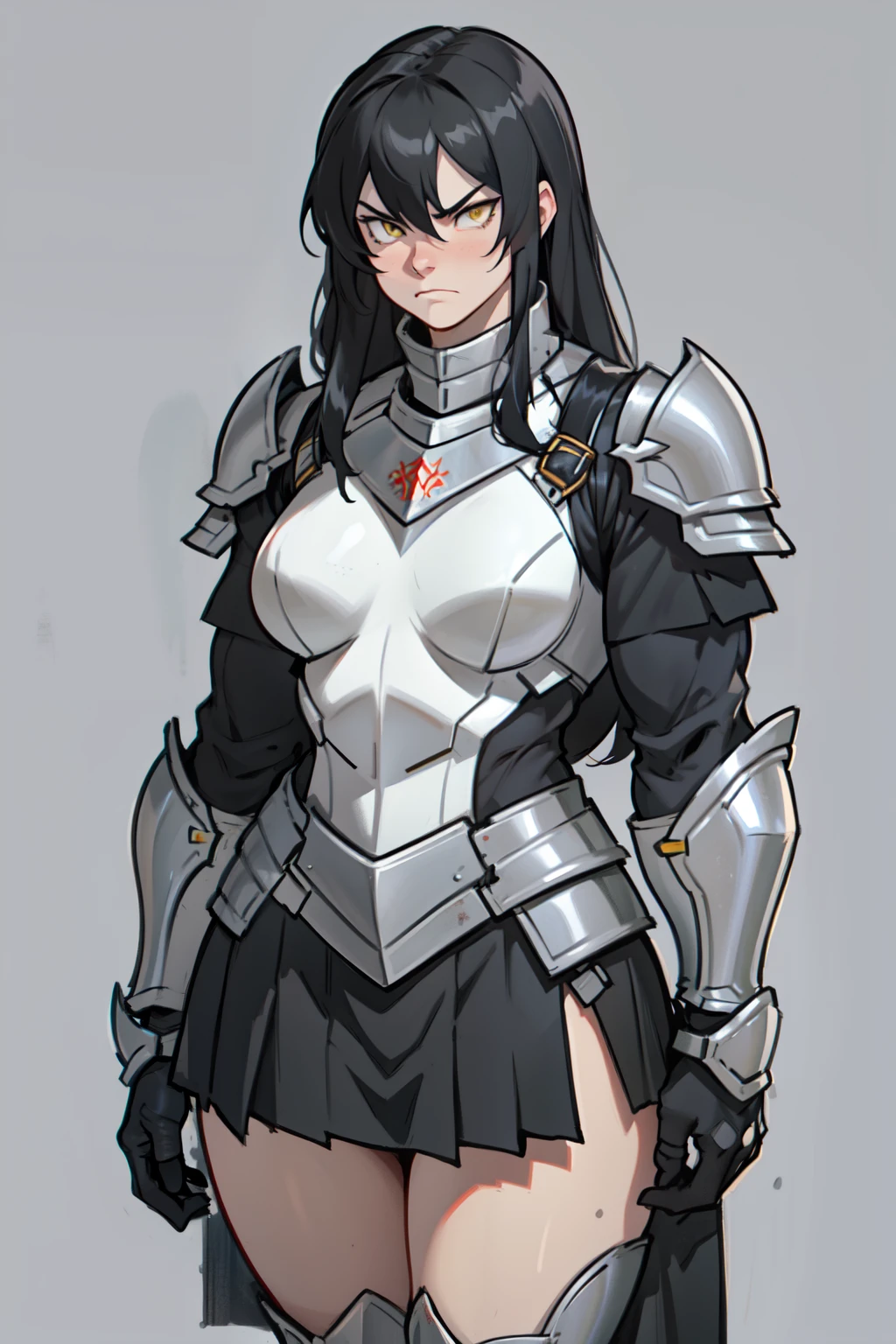 sad grey background (((muscular))), (thick thighs, toned body, 1 girl), black hair, pale skin, yellow eyes, angry, very long hair armor armor armor armor armor armor armor armor armor armor armor armor armor armor armor armor armor armor armor armor armor armor armor armor armor armor armor armor armor armor armor armor armor armor armor armor armor armor skirt