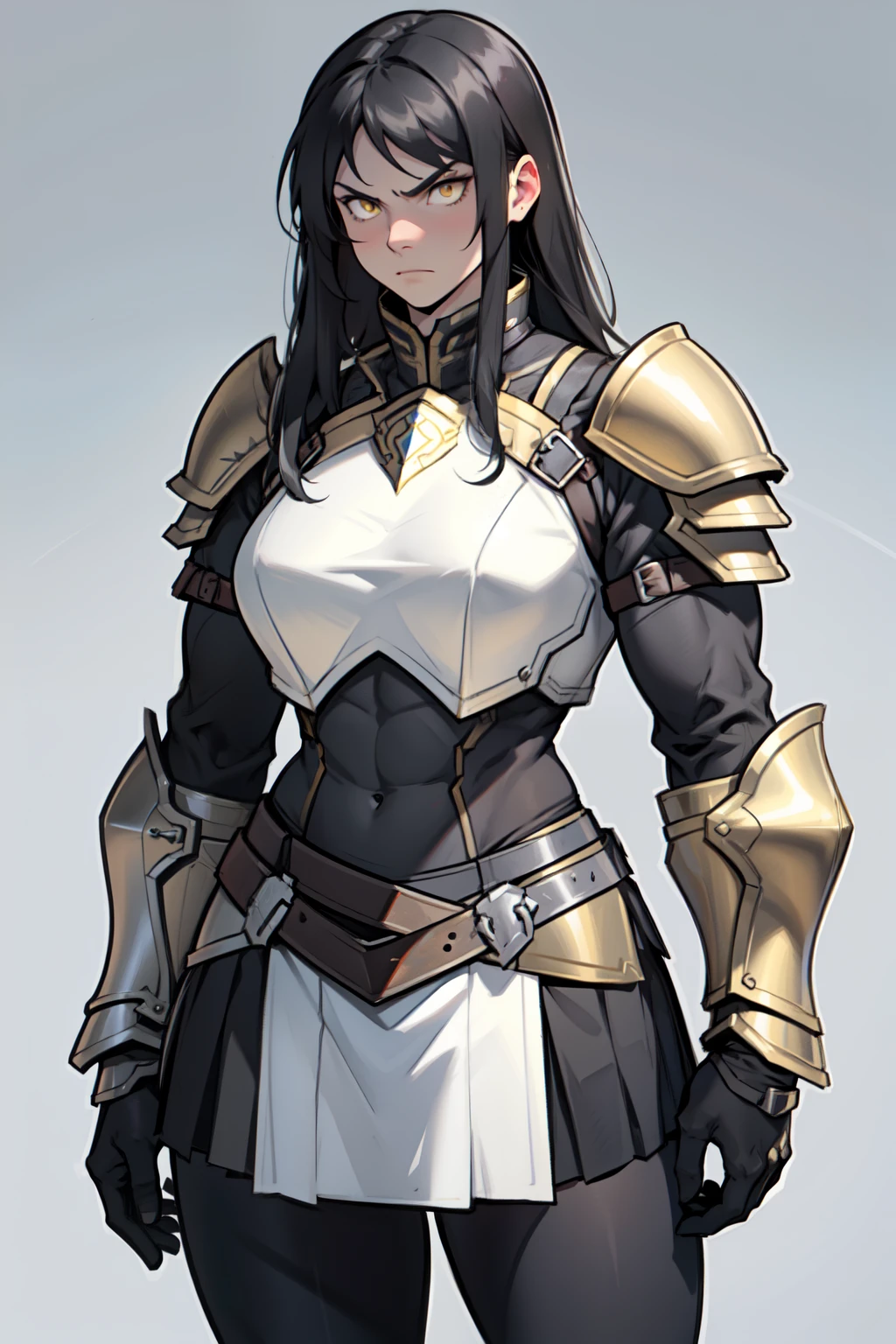 grey background (((muscular))), (thick thighs, toned body, 1 girl), black hair, pale skin, yellow eyes, angry, very long hair armor armor armor armor armor armor armor armor armor armor armor armor armor armor armor armor armor armor armor armor armor armor armor armor armor armor armor armor armor armor armor armor armor armor armor armor armor armor skirt