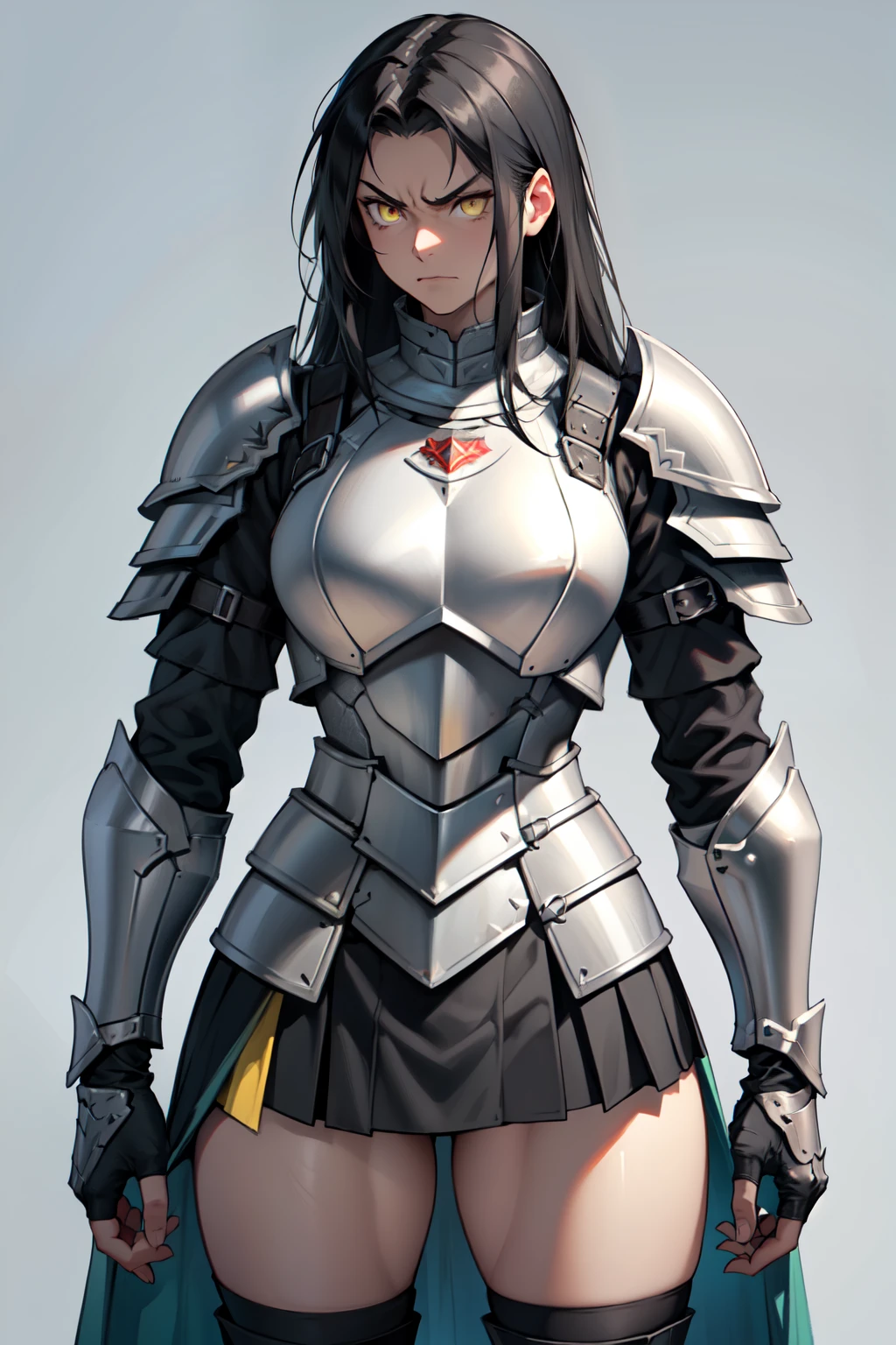 grey background (((muscular))), (thick thighs, toned body, 1 girl), black hair, pale skin, yellow eyes, angry, very long hair armor armor armor armor armor armor armor armor armor armor armor armor armor armor armor armor armor armor armor armor armor armor armor armor armor armor armor armor armor armor armor armor armor armor armor armor armor armor skirt
