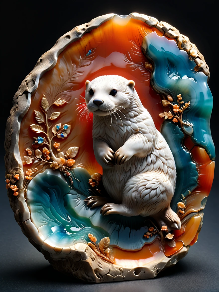 stone carving, Agate cut otter, 4K, high resolution, High Detail