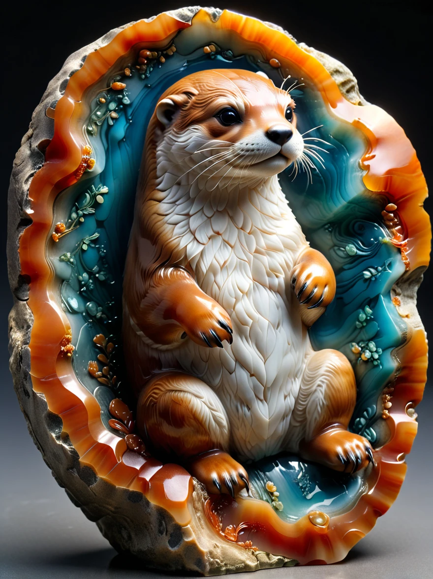 stone carving, Agate cut otter, 4K, high resolution, High Detail