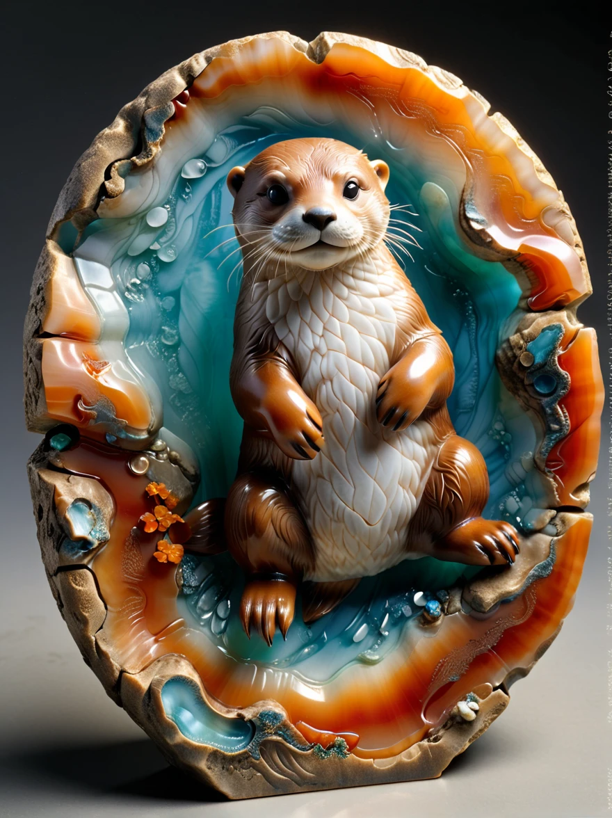 stone carving, Agate cut otter, 4K, high resolution, High Detail