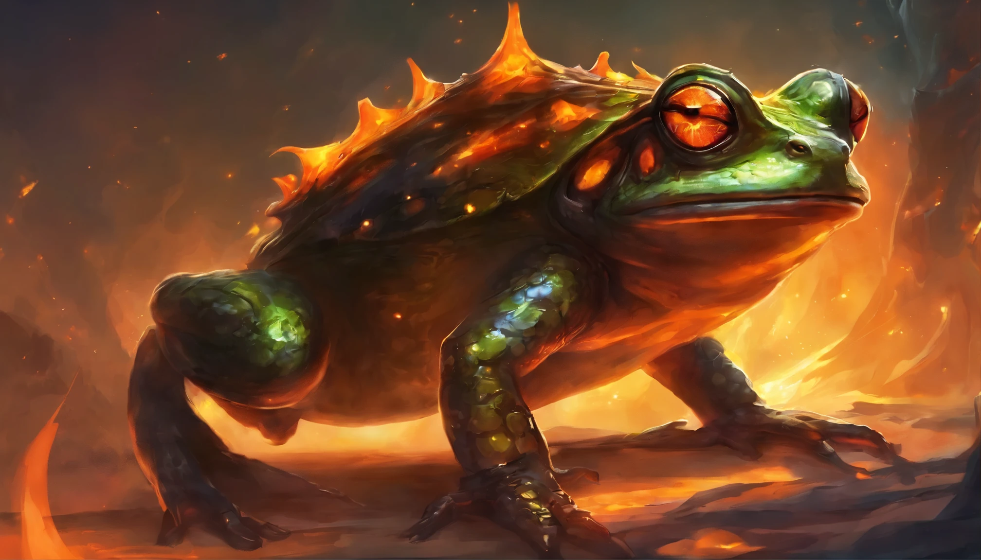 Demonic Frog, Evil Toad, Bipedal, Black and Organge, Firey Back Legs, Pokemon, third evolution
