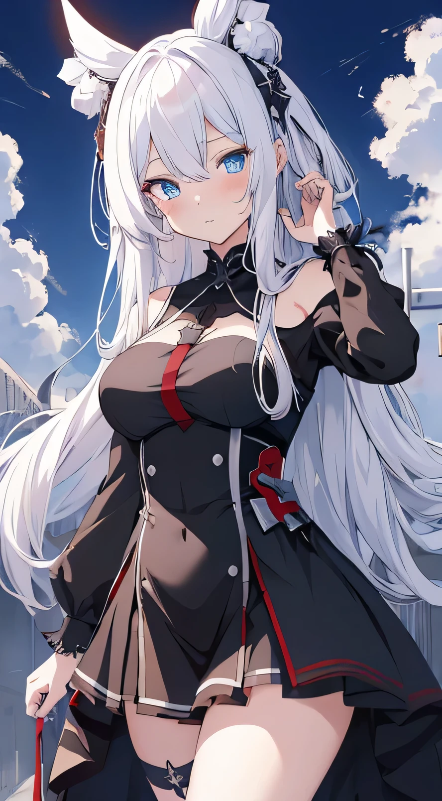 Anime girl with long white hair and blue eyes in a black dress, Best Anime 4K Konachan Wallpaper, From Arknights, White-haired God, artstation pixivでトレンド, Azur Lane Style, From the Azur Lane video game, anime art wallpaper 8k, Azur Lane Characters, anime art wallpaper 4k, anime art wallpaper 4k