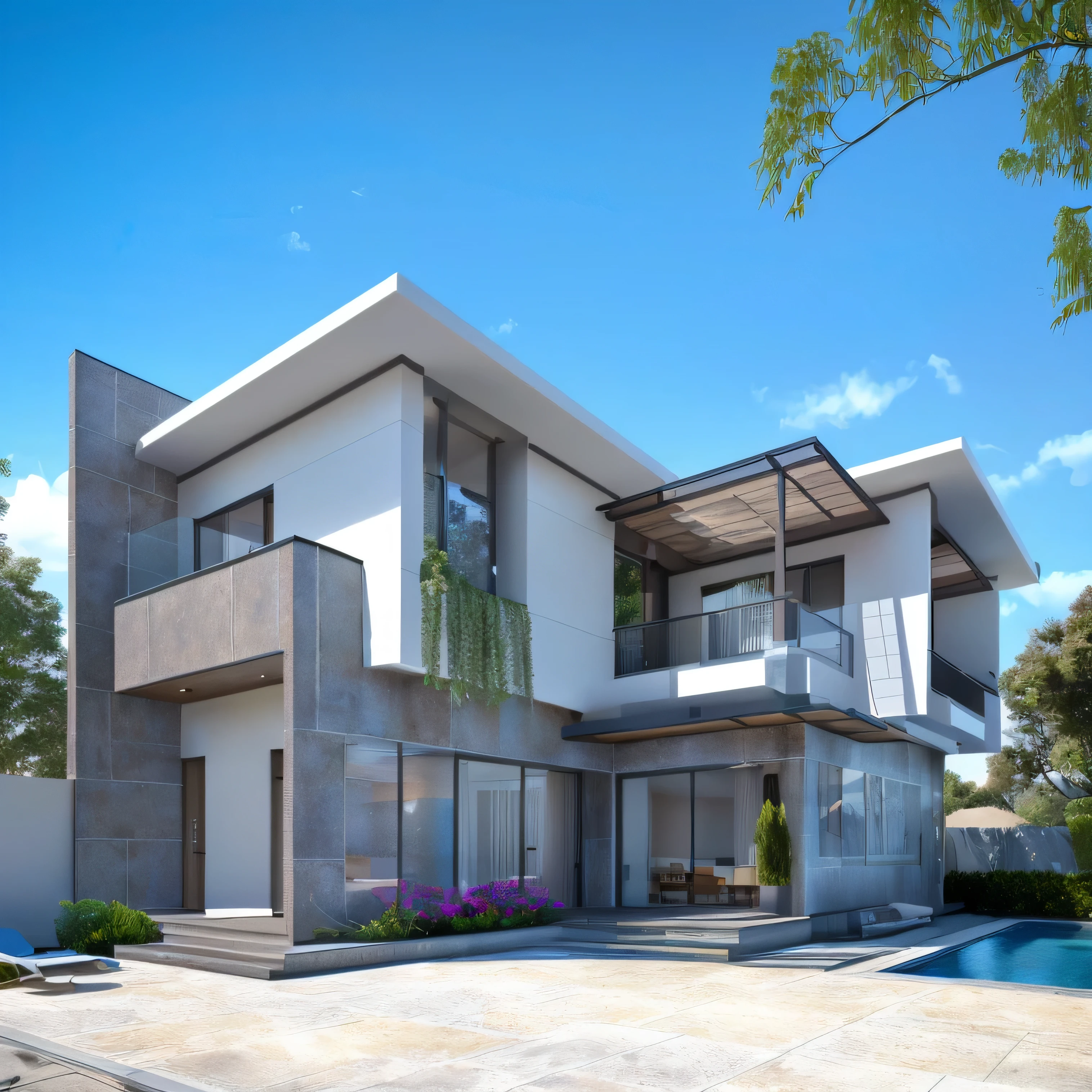 rendering of a modern house with a pool and patio, architectural 3 d render, precise architectural rendering, highly rendered!!, architectural visualization, architectural render, architectural rendering, exterior design, high quality rendering, overall architectural design, architectural visualisation, lumion render, d render, realistic render, 2 d cg, very realistic 3 d render, elegant render, professional render