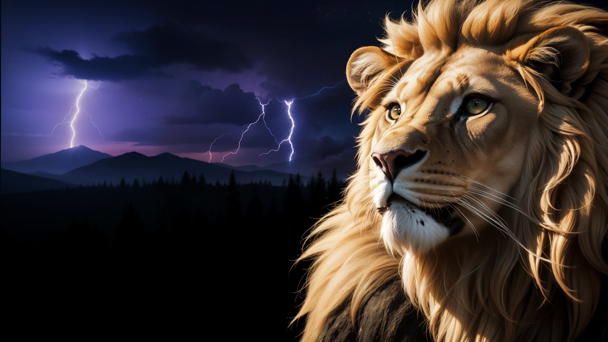 lion, Divine Lion, Majestic, Lindo, Fogo, Eletricidade, Thunders, Sky Thunders, Stars, Fotorrealista 6K, UltraHD Detalhada, Cores detalhadas 8K, lion Elegante, Sol, Estrelas, Raios, heavens, Divine Sky, tempestade, Towards the heavens, celestial, divino, Fotorrealista, Rendering, 4K, 8k, texturas detalhadas, sombras detalhadas, decente, cores detalhadas, Gods Sky, Detalhes UltraHD 16K, Texturas fotorrealistas 16K, Nitidez Detalhada 16K, Nitidez Detalhada, Cores detalhadas, Sombras realistas, Texturas Ultra realista, High Power, Natural Beleza, Cores Naturais, Contraste realista, Texturas Fotorrealistas, cores detalhadas, cores realistas, sombras detalhadas, Rosto Luminoso, Eletricidade, Rosto detalhado 4K, Ultra detalhado, contraste realista de 8k, nitidez detalhada, cores Ultra HD, elegante,