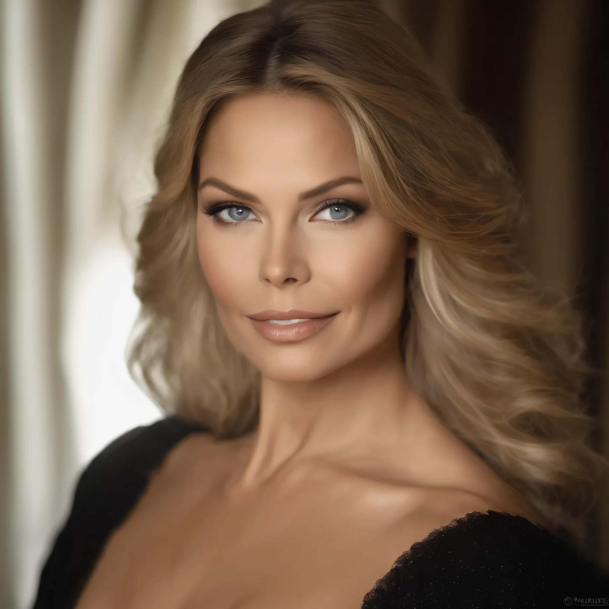 femme 42 ans, MILF , Fille sexy aux yeux bleus, ultra realistic, Meticulously detailed, Portrait de Ornella Muti jeune, cheveux blonds et grands yeux, Yeux de chambre,, Maquillage naturel, regarder directement la caméra, maquillage subtil, enveloppée d'un manteau très volumineux en fourrure de vison blanc avec col très épais, blanc en fourrure , Superbe photo de tout le corps, Nature, sunlight, souriant, massive