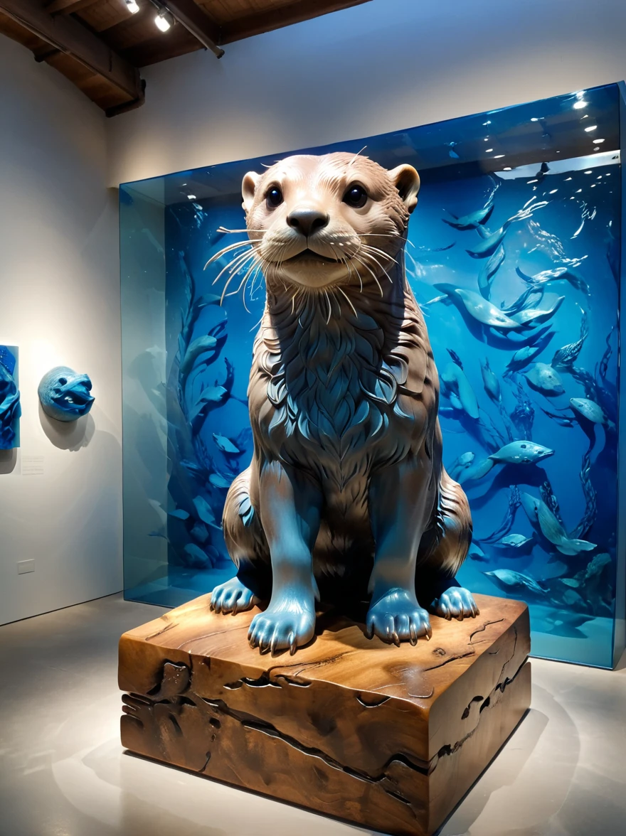 Ral blue resin, Otter sculpture in the museum