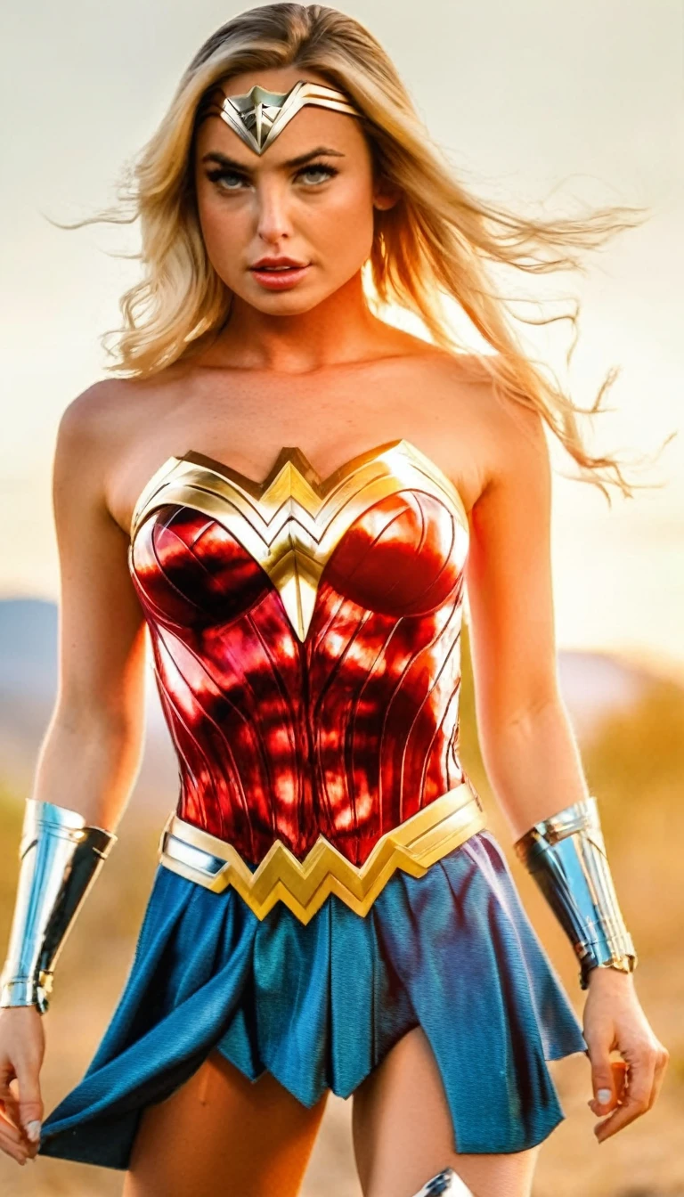 emma_kotos_lora_v1 (warm light), sharp. crisp, 4k, (((sharp focus))), (((Emma Kotos))) wearing a wonder woman outfit, zoomed out image