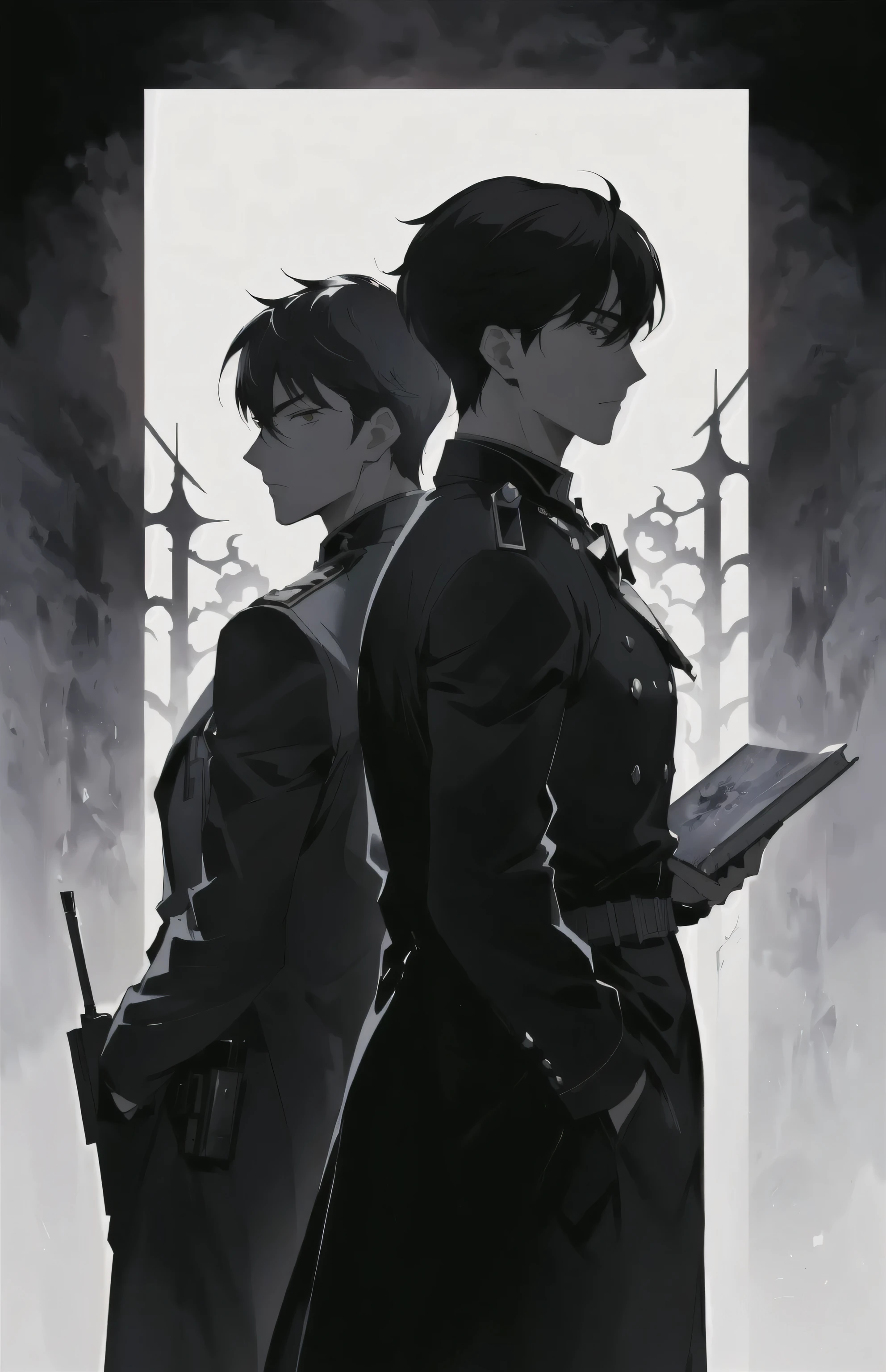 Black and white cartoon characters standing back to back, Two handsome anime guys, Official Fanart, Edmund Blair e Charlie Bowater, author:Yang Jie, official art, Akihiko Inoue and Ross Tran, Lingchang art, Lingchang, by Jin Nong, Artwork in the style of Guweiz, Very detailed and beautiful fan art, High-quality fanart
