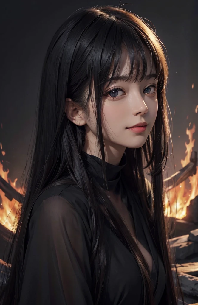 inflammationに囲まれる、inflammation、fire、Beauty、

(Ultra Realistic), (Illustration), (Increased Resolution), (8K), (Extremely Detailed), (Best Illustration), (Beautiful and Detailed Eyes), (Best Quality), (Ultra Detailed), (Masterpiece ), ( wallpaper), (detailed face), solo, 1 girl, looking at viewer, fine details, detailed face, in the dark, deep shadows, low key, pureerosfaceace_v1, smiling, long hair, black shawl straight hair , 46 points oblique bangs