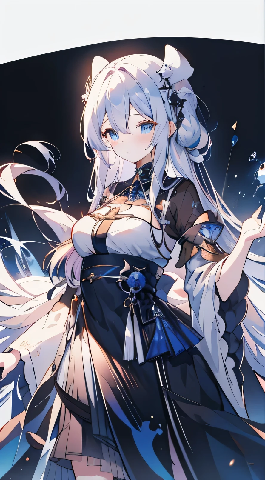 Anime girl with long white hair and blue eyes in a black dress, Best Anime 4K Konachan Wallpaper, From Arknights, White-haired God, artstation pixivでトレンド, Azur Lane Style, From the Azur Lane video game, anime art wallpaper 8k, Azur Lane Characters, anime art wallpaper 4k, anime art wallpaper 4k
