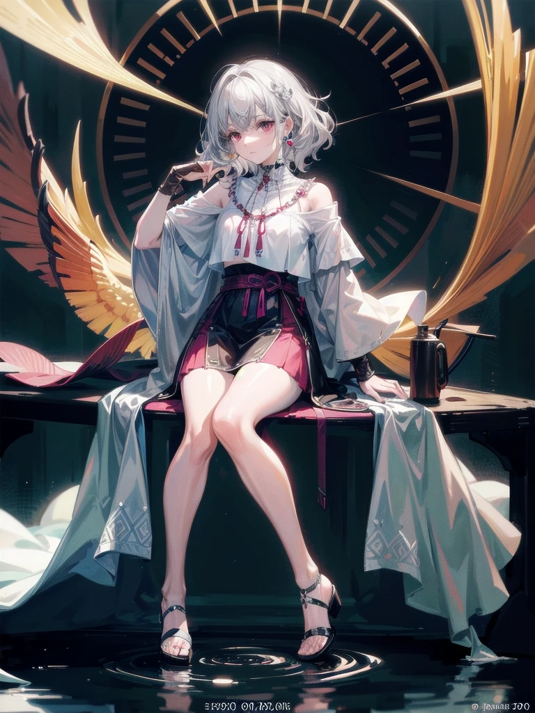 (masterpiece, best quality), 1lady, solo, (white Scales, scaly body), halo, wings,fallen angel, black hair, smoking, cigar, sitting,