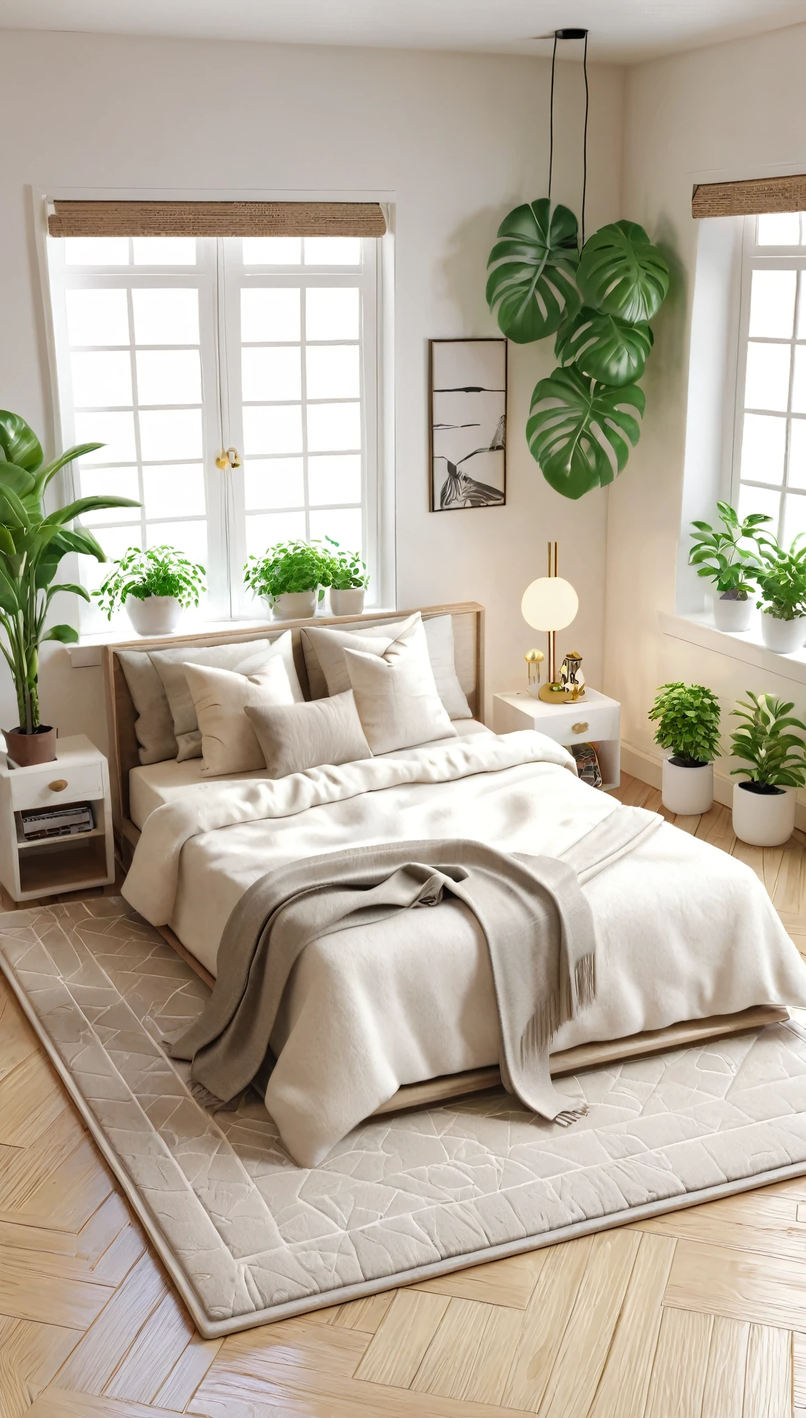 Extremely detailed dollhouse, cozy bedRoom, Cute 3d rendering, Fascinating lighting and shadows, White and mat, architecture学, furniture, indoors, architecture, living Room, Room, Area rugs, plant, Home Decoration, sofa, Chair, Interior design