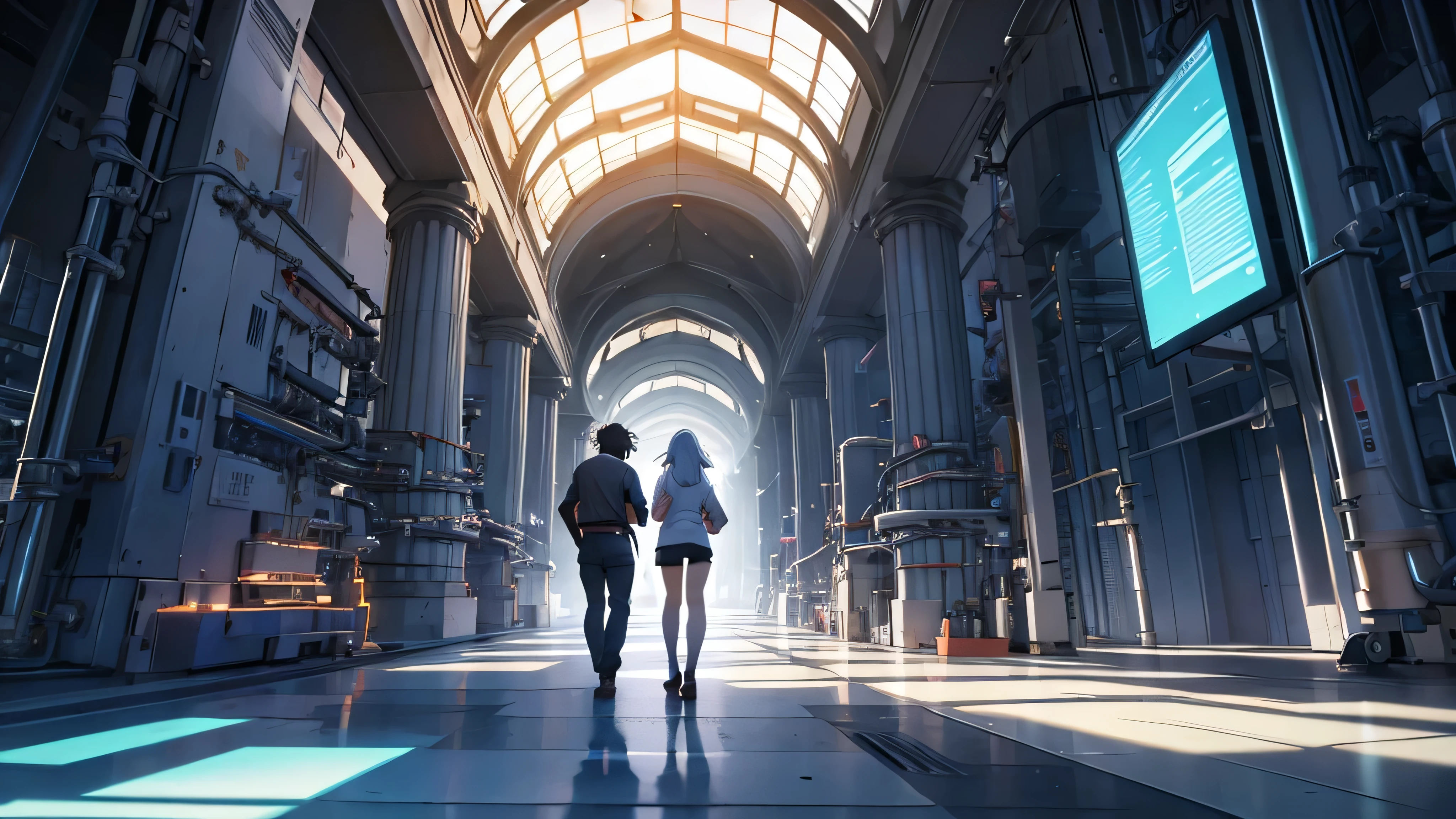 a lot of scientists trying to find a solution to a hard problem , anime syle