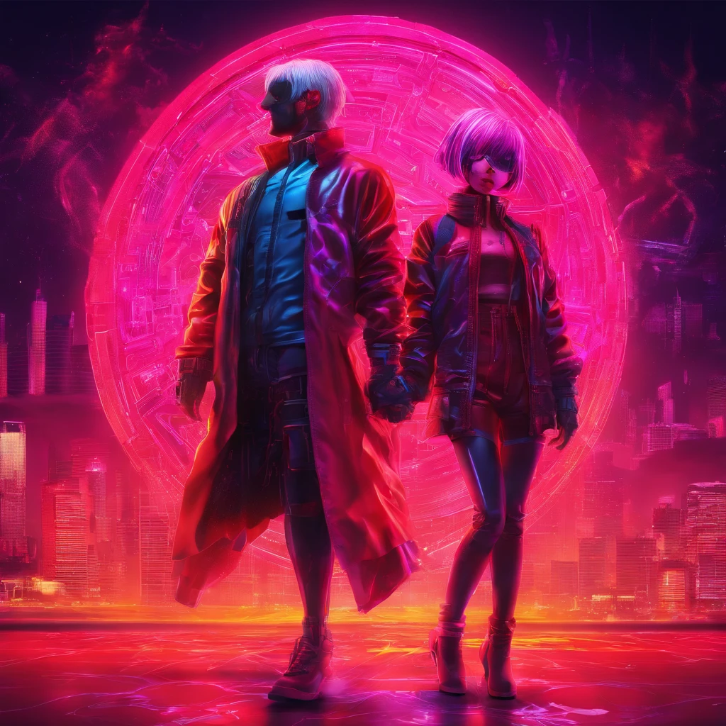 Tokyo Ghoul variation, female and male couple, darkened background, swirling red magic, full body, 3D Image 