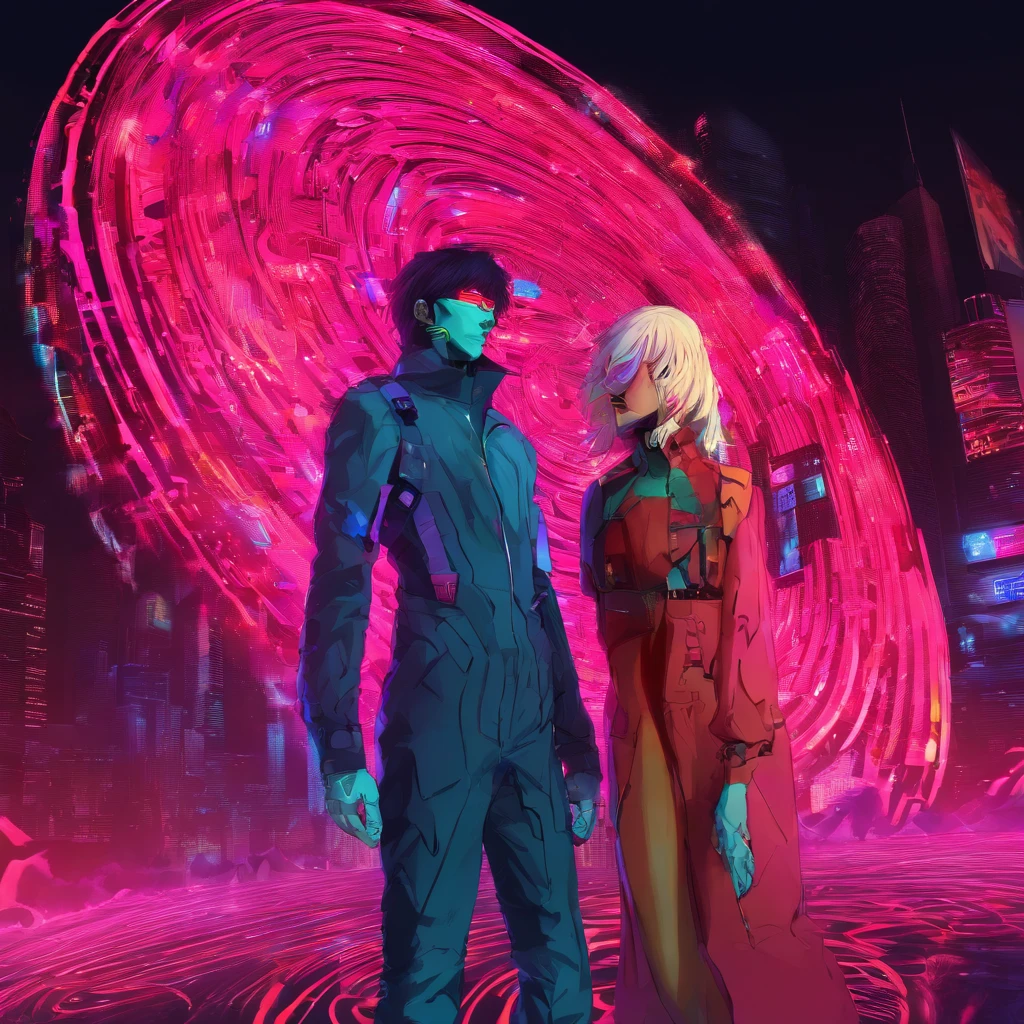 Tokyo Ghoul variation, female and male couple, darkened background, swirling red magic, full body, 3D Image