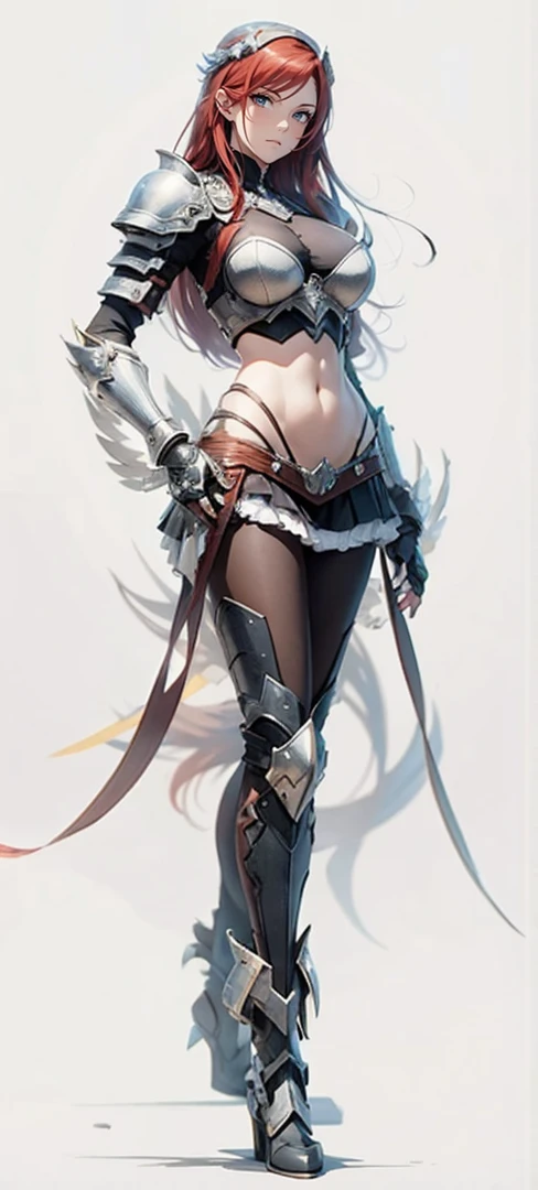 Red hair,realism, trace,,Role List, Reference table, Draw while standing, 8k, Super Detail, 1080p, Women HD,woman, 16K, high resolution, best quality, high quality, Anatomically correct, masterpiece, precise, Ultra HD,as elegant as a swan,Unreal Engine, Ghibli-style colors, anime big breasts, Draw while standing, Viewing angle,Combat armor,perspective,Lace skirt