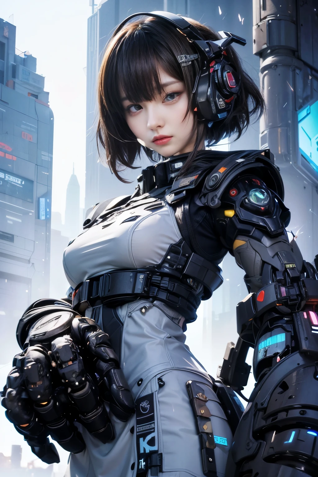 (Full Body Shot) , 1 Machine Angel ,Anatomically correct,Wing Rack Transparent Armor made of white clear plastic, Food:1.2, alone,Extremely intricate details、(Circular base:1.2), Cyberpunk Style, Dreamy sparkle, clean, Brown undertones, combat damage style:1.2,White transparent style ( clean background,Global Illumination, Ray Tracing, High resolution, Unreal Rendering,Streamlined Design, High detail, masterpiece, highest quality, Hyper HD, Cinema Lighting)