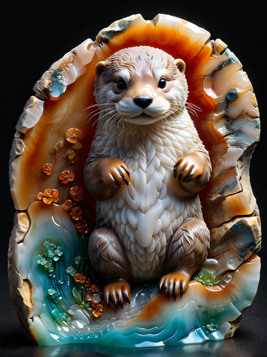 stone carving, Agate cut otter, 4K, high resolution, High Detail