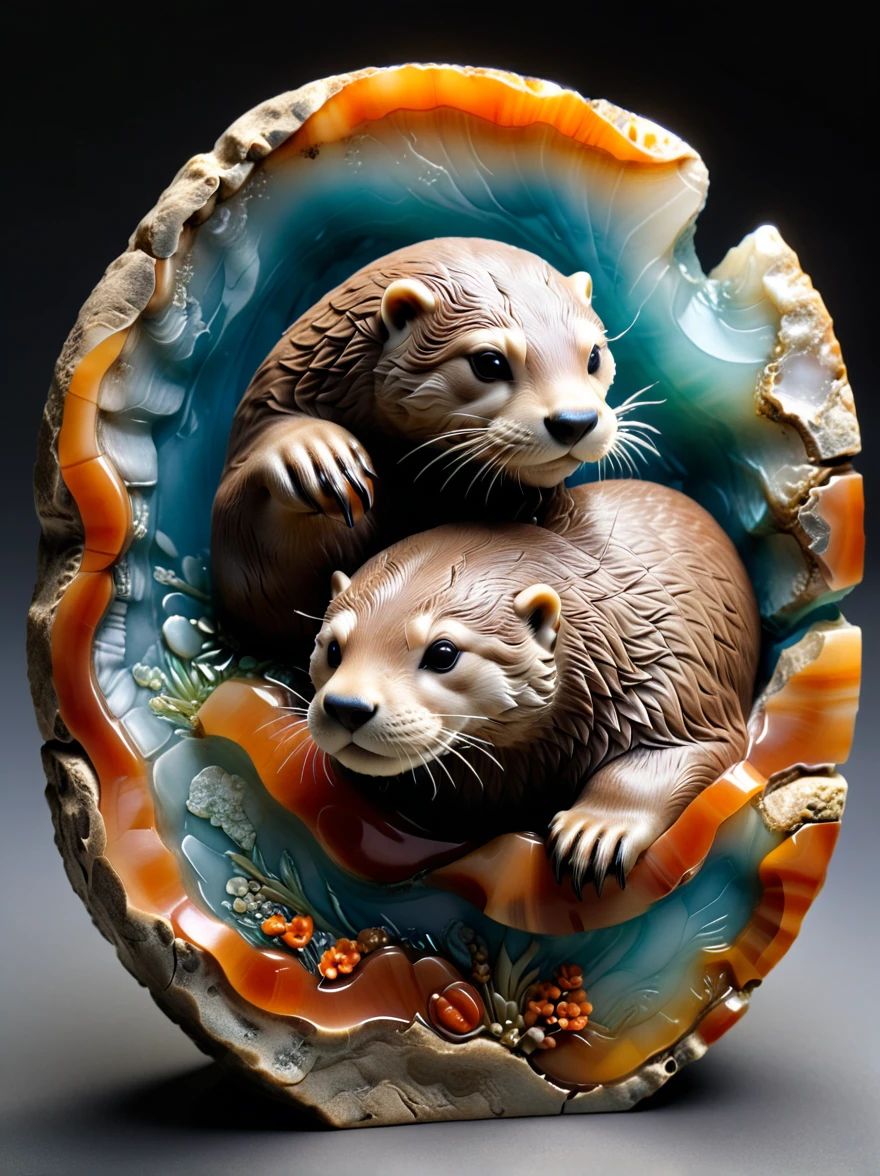 stone carving, Agate cut otter, 4K, high resolution, High Detail