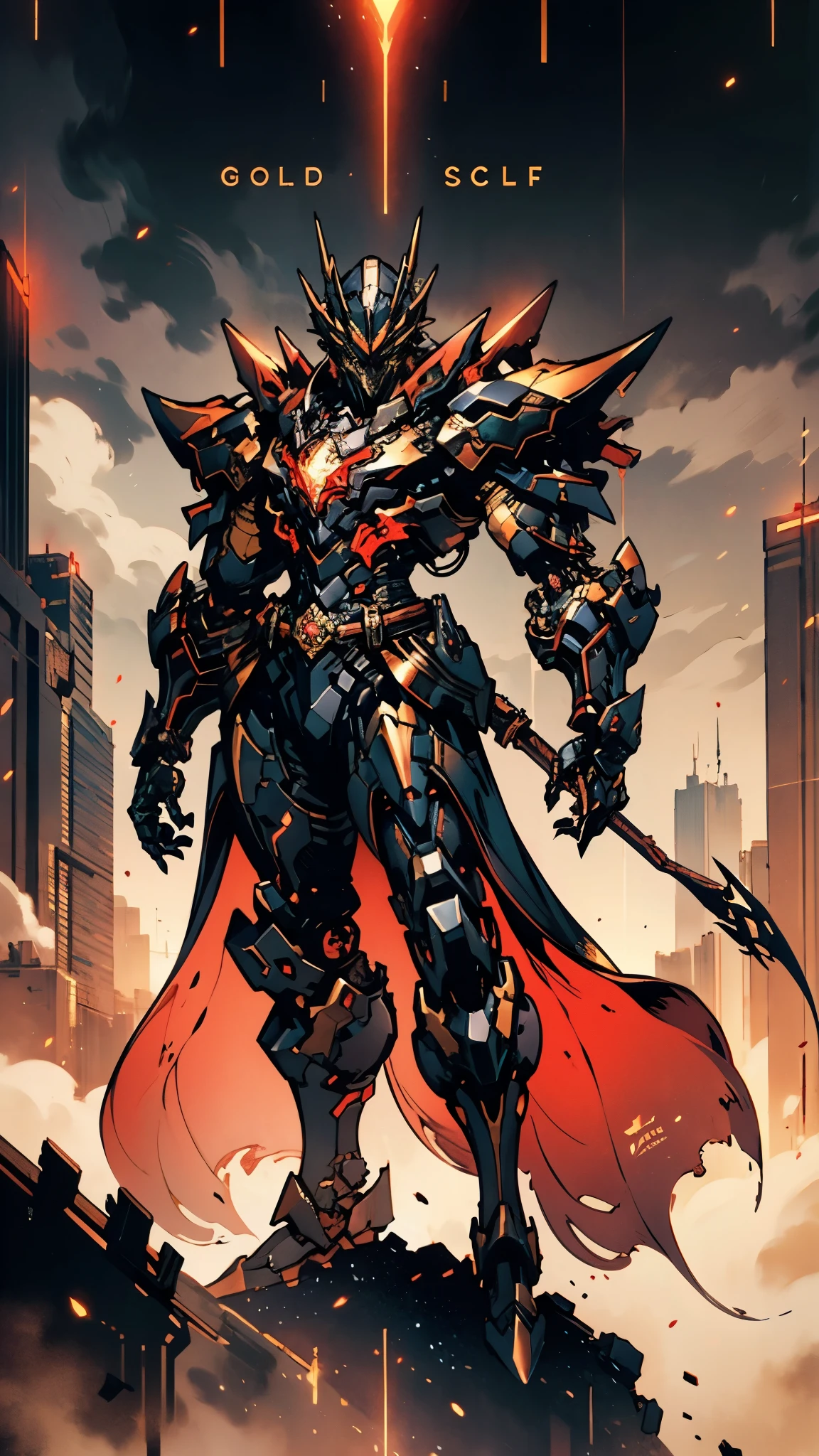 A man wearing a full-face helmet, a fantasy-style biotech armored combat suit, green eyes, (a composite layered chest armor), fully enclosed shoulder guards, matching arm and leg guards, the belt is adorned with fangs biting into orbs, (the color scheme is primarily black with red accents), the design balances heavy with agility, a high-tech bio-mecha armor, (Armor Concept Inspired by Wolf, stand on the top of a skyscraper in a futuristic sci-fi city), this character embodies a finely crafted fantasy-surreal style armored hero in anime style, exquisite and mature manga art style, (element, plasma, energy, the armor glows), ((male:1.5)), metallic, real texture material, dramatic, high definition, best quality, highres, ultra-detailed, ultra-fine painting, extremely delicate, professional, perfect body proportions, golden ratio, anatomically correct, symmetrical face, extremely detailed eyes and face, high quality eyes, creativity, RAW photo, UHD, 32k, Natural light, cinematic lighting, masterpiece-anatomy-perfect, masterpiece:1.5