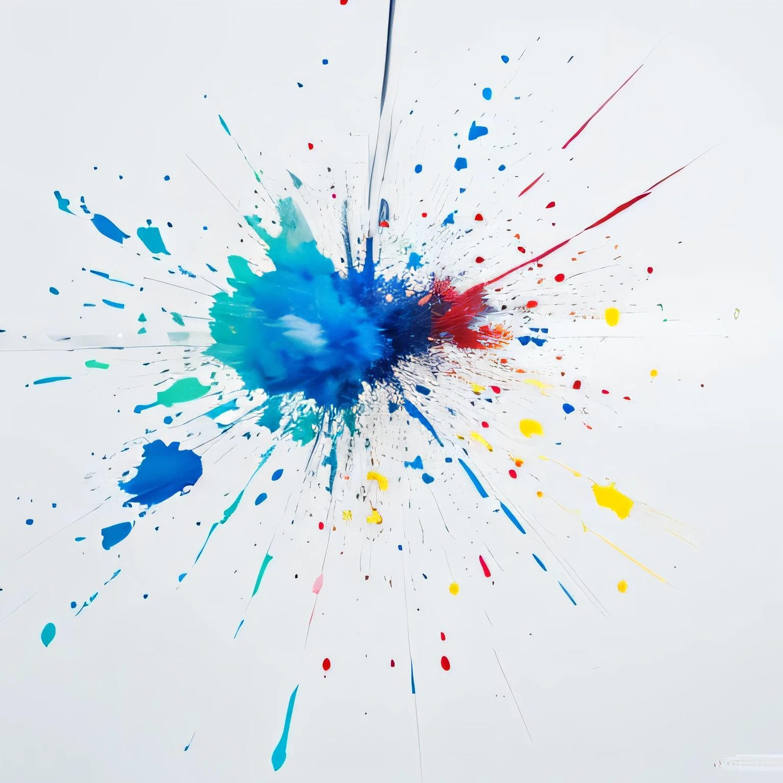Only one paint exploding and spreading, true white background, no human