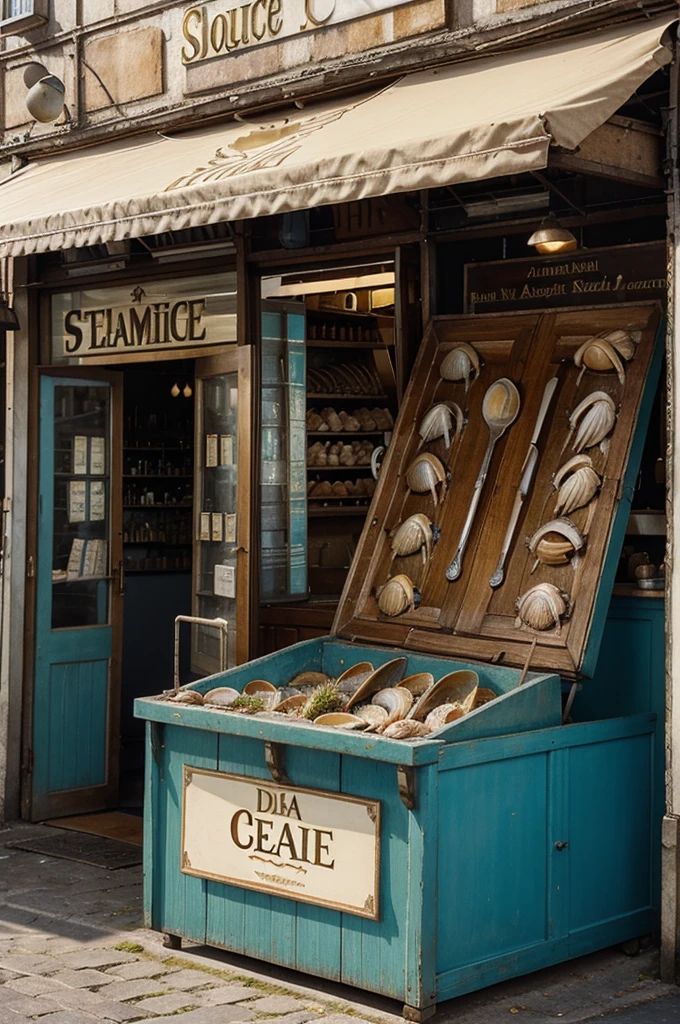 publicité vintage tradition coquillage age d'or , sea sea food ambiance fisherman&#39;s cabana, boutique d'huitres 1910, advertisement