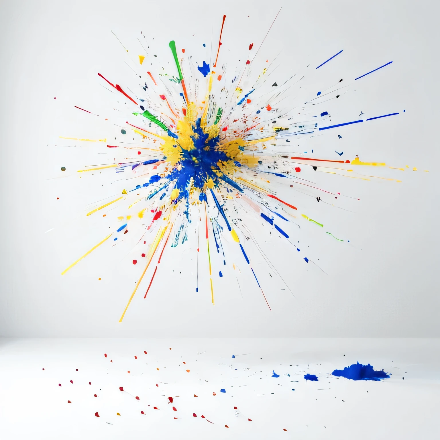 Only one paint exploding and spreading, true white background, no human