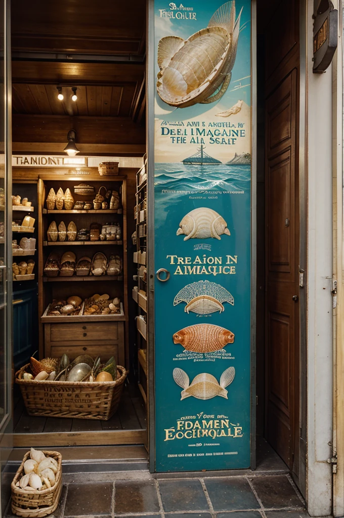publicité vintage tradition coquillage age d'or , sea sea food ambiance fisherman&#39;s cabana, boutique d'huitres 1910, advertisement