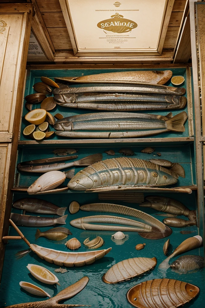 publicité vintage tradition coquillage age d'or , sea sea food ambiance fisherman's cabana, boutique d'huitres 1910, advertisement