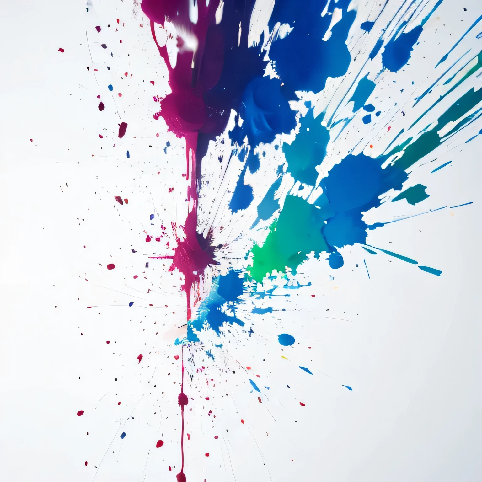 Only one paint exploding and spreading, true white background, no human