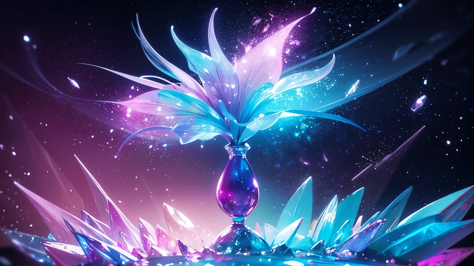 crystal spring blossom,
fantasy, galaxy, transparent,
shimmering, sparkling, splendid, colorful,
magical photography, dramatic lighting, photo realism, ultra-detailed, 4k, Depth of field, High-resolution