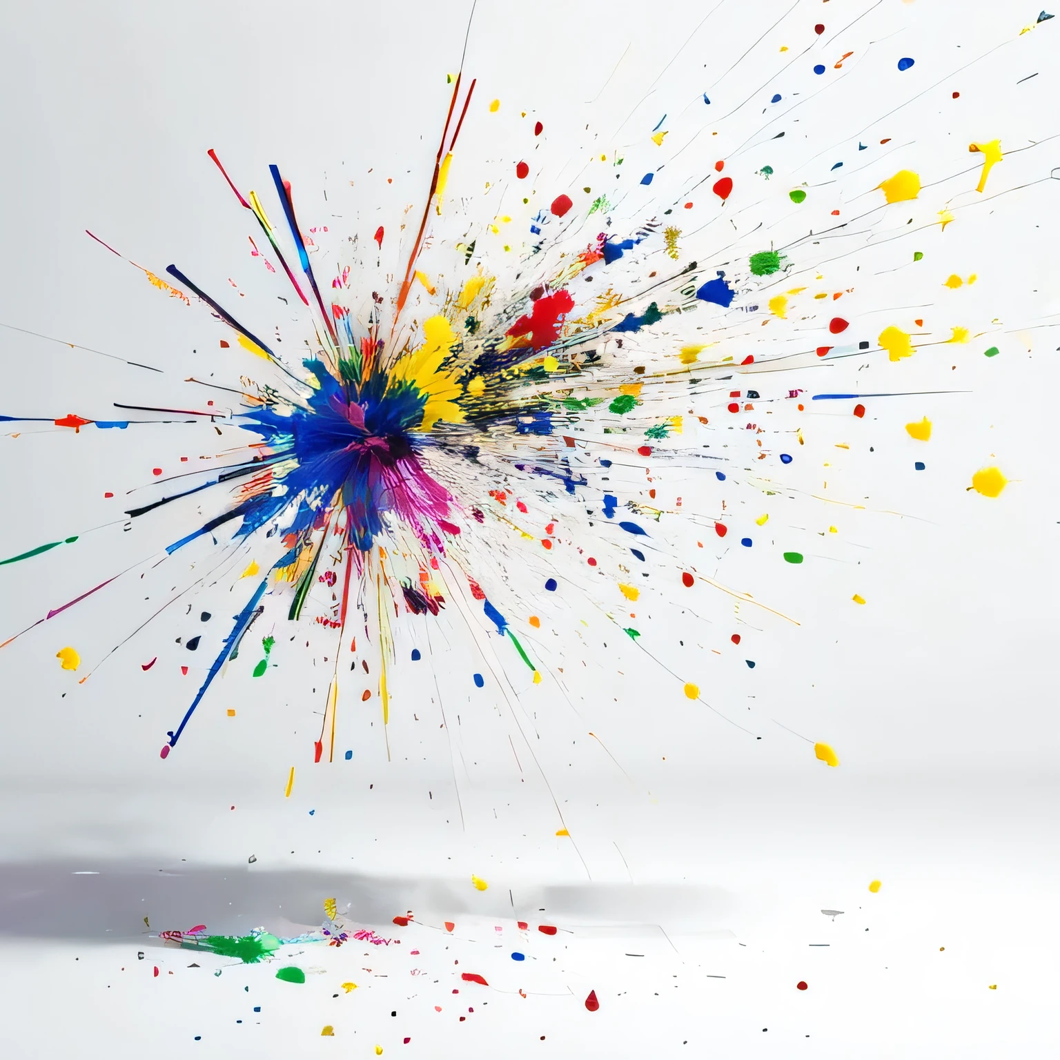Only one paint exploding and spreading, true white background, no human