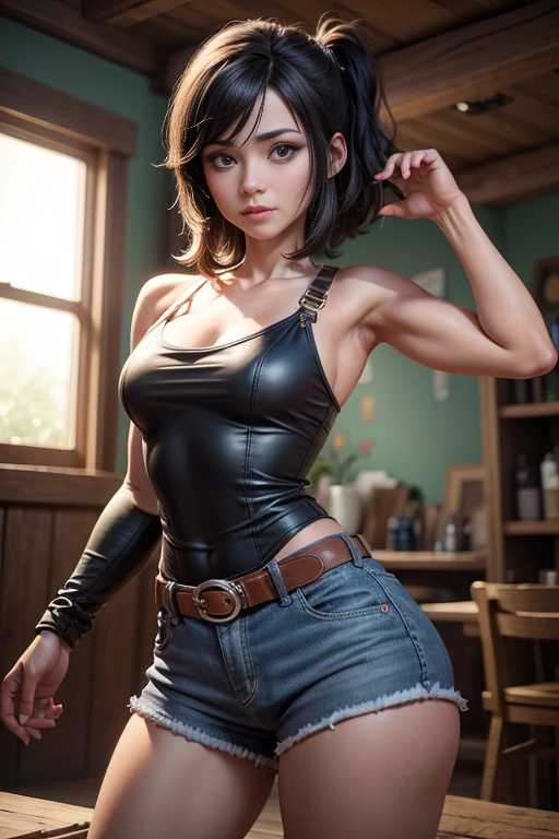 obra maestra, mejor calidad, trabajo de renderizado 3d, estilo 3DMM, de cerca, retrato, 3D, 1 chica, 1 chica, solo, hermoso soldado arrodillado, a cuatro patas, de espaldas al espectador, En el campo de batalla, cansado, cuerpo muy sucio, sucio con polvo, short cortos de mujer, con ropa rota, restos de ropa, sudor, cuerpo sudoroso, gotas de sudor, pubic hair showing, suelas sucias, pelo negro largo, pelo negro, realista, Tifa Lockhart, (small breasts).
