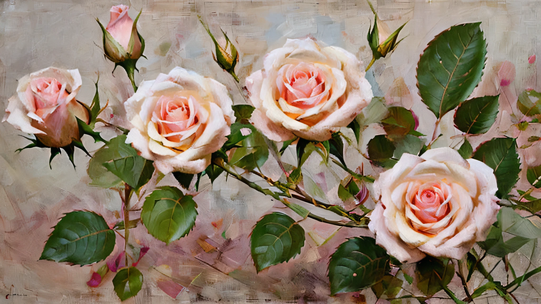 vintage rose abstract, vinage abstract botanical paiting in soft muted pink tones