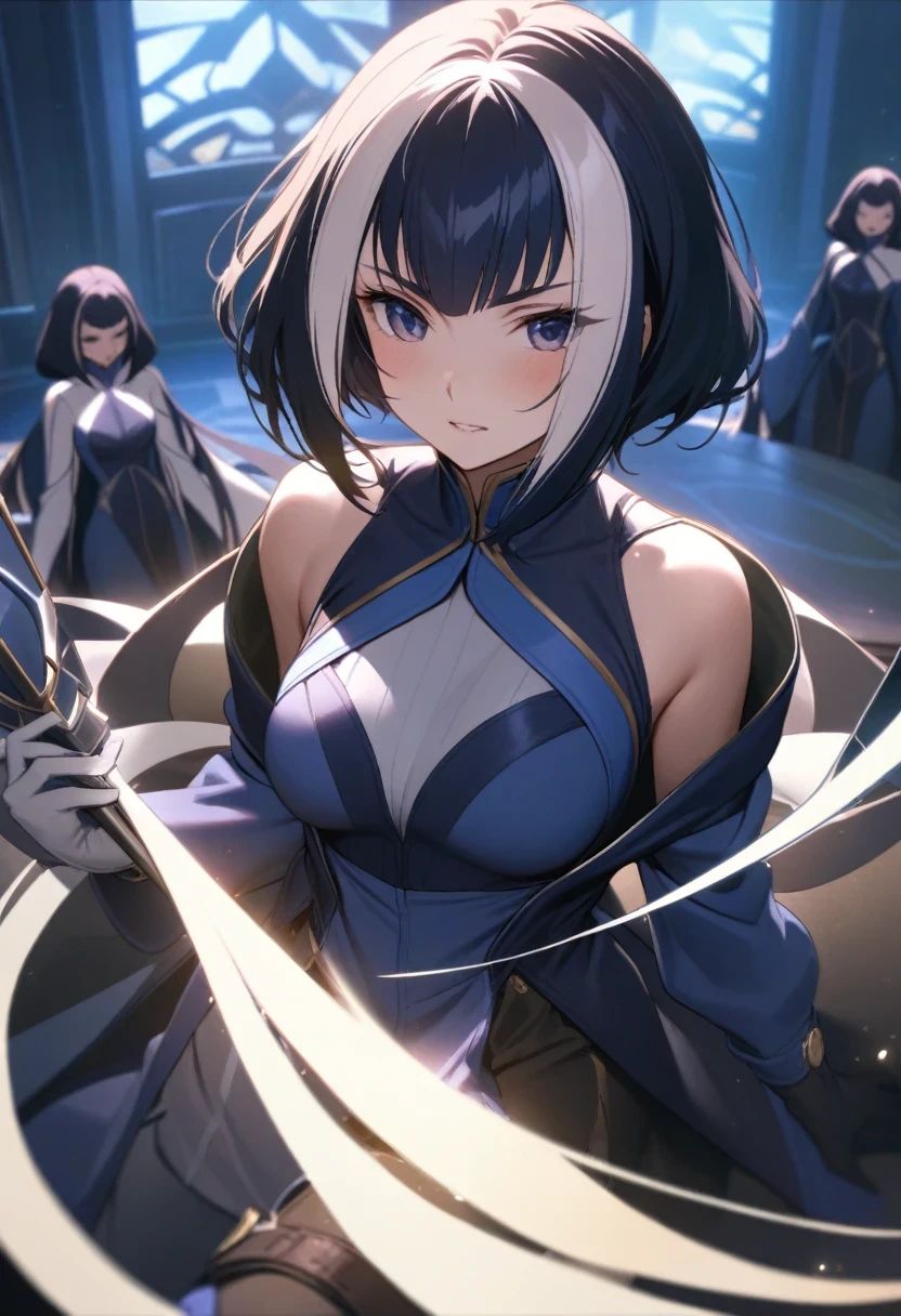 (shylily/(Twich/):1.5),(masterpiece:1.2),(best quality:1.2),((high quality)), ((On the table)), 8k, 2 girls, Light, Game CG, Looking at the audience, Gloves, Boots, whole body, watch,  Drones, Possession of weapons, earphone, jacket,