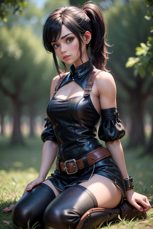 masterpiece. detailed oil painting of Emma Watson as a fairy, athletic. hair in braids, shorts for the summer. she is wearing a Detailed symbiote Venom costume, boots. night. in forest glade, light beams through tree leaves. long hair. sitting on stone bench incrusted jewels. background pet dragon.