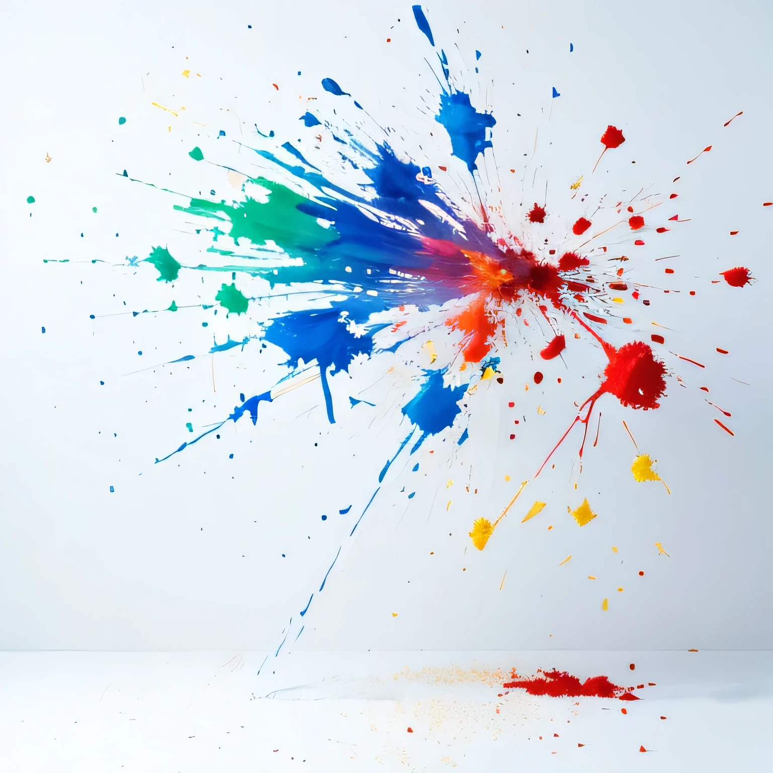 Only one paint exploding and spreading, true white background, no human