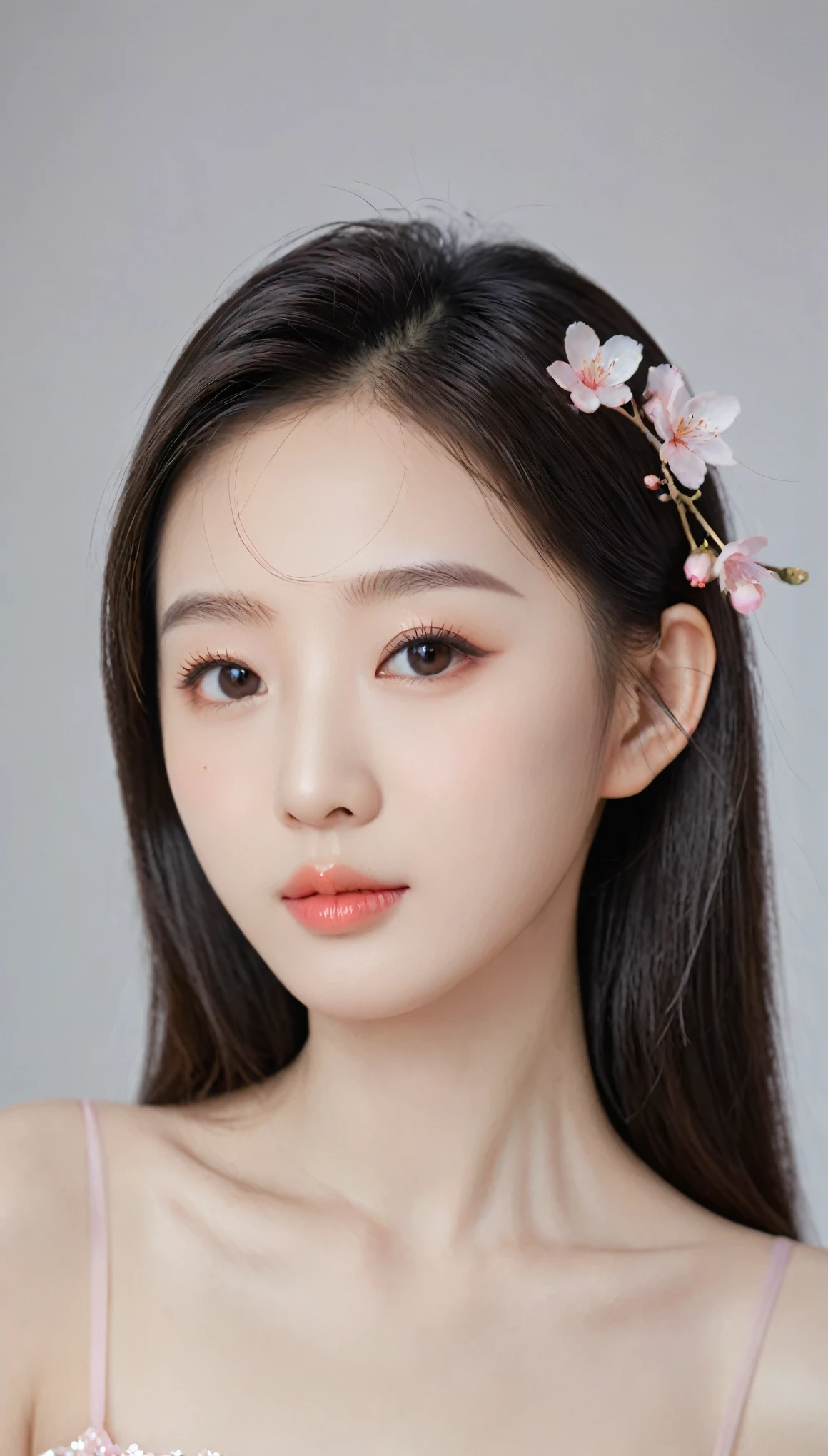 Rear view, (flat chest), Dentate skin, (12 years old), Fashionable beautiful girl, Gentle and charming Chinese beautiful girl, 10 years old, Exquisite and sexy clavicle, Charming oval face, Double eyelids, Bright peach blossom eyes, Pink lips, Small nose, Bare shoulders, focus on face, Close-up of face, Ultra HD, Ultra-clear, Full body image, Ultra-thin and light-transmitting, Sweet and playful upper body, transparent