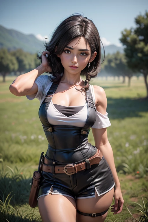 obra maestra, mejor calidad, trabajo de renderizado 3d, estilo 3DMM, de cerca, retrato, 3D, 1 chica, 1 chica, solo, hermoso soldado arrodillado, a cuatro patas, de espaldas al espectador, En el campo de batalla, cansado, cuerpo muy sucio, sucio con polvo, short cortos de mujer, con ropa rota, restos de ropa, sudor, cuerpo sudoroso, gotas de sudor, vagina visible, vagina ultradetallada, suelas sucias, pelo negro largo, pelo negro, realista, Tifa Lockhart, (visible small breasts, mostrando escote).