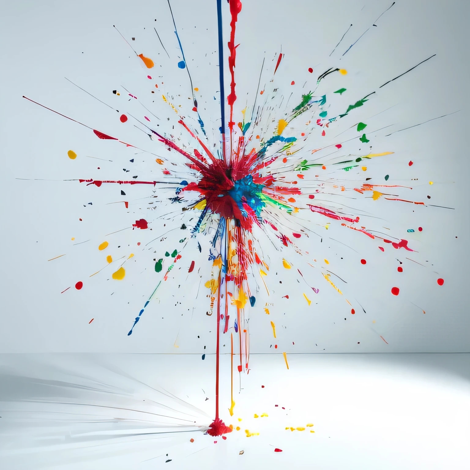 Only one paint exploding and spreading, true white background, no human