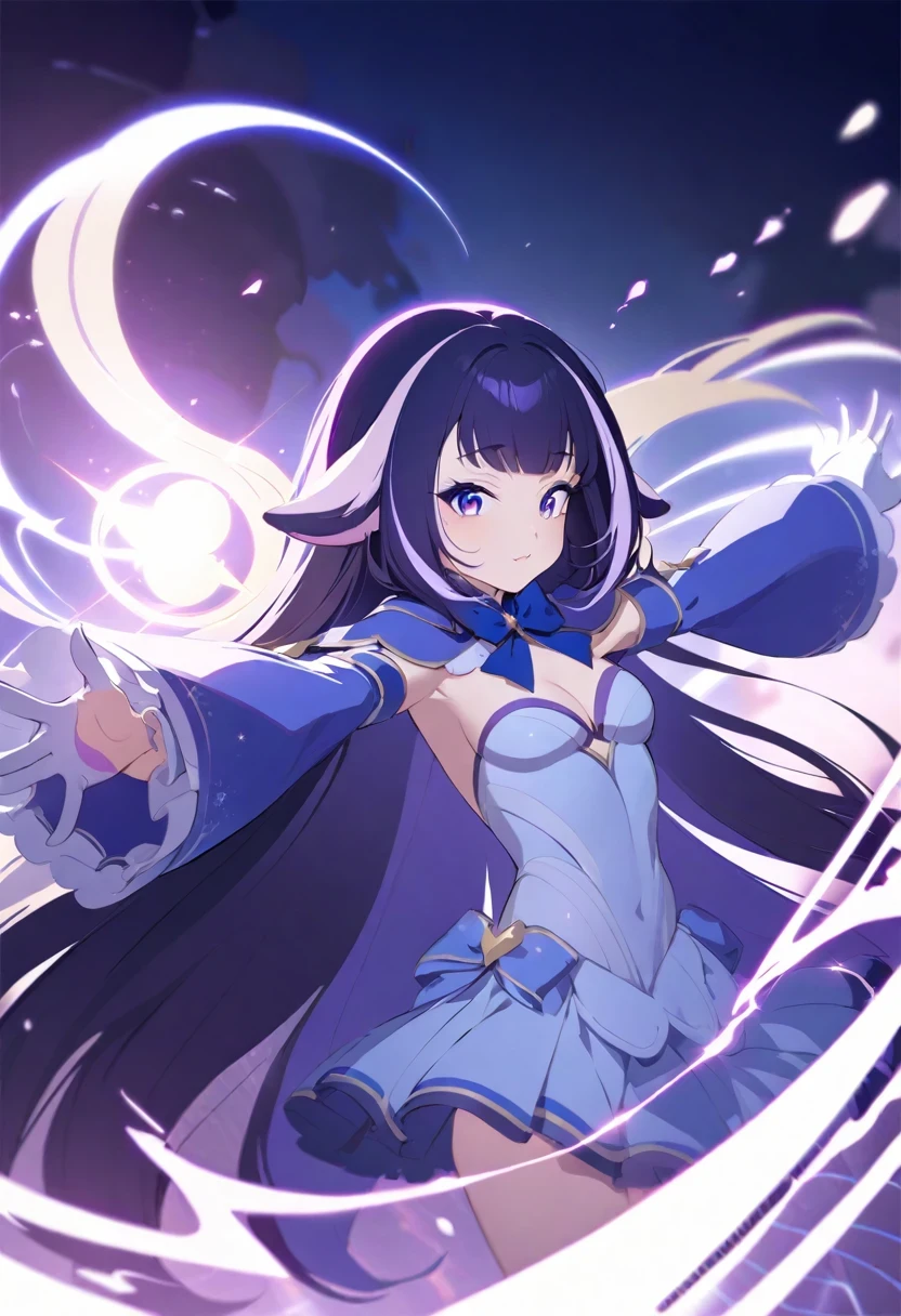 (((Best Quality))) , ((full body)), female, character design, solo, (white background), holding staff, gloves, slit trench skirt, bareback, standing,
