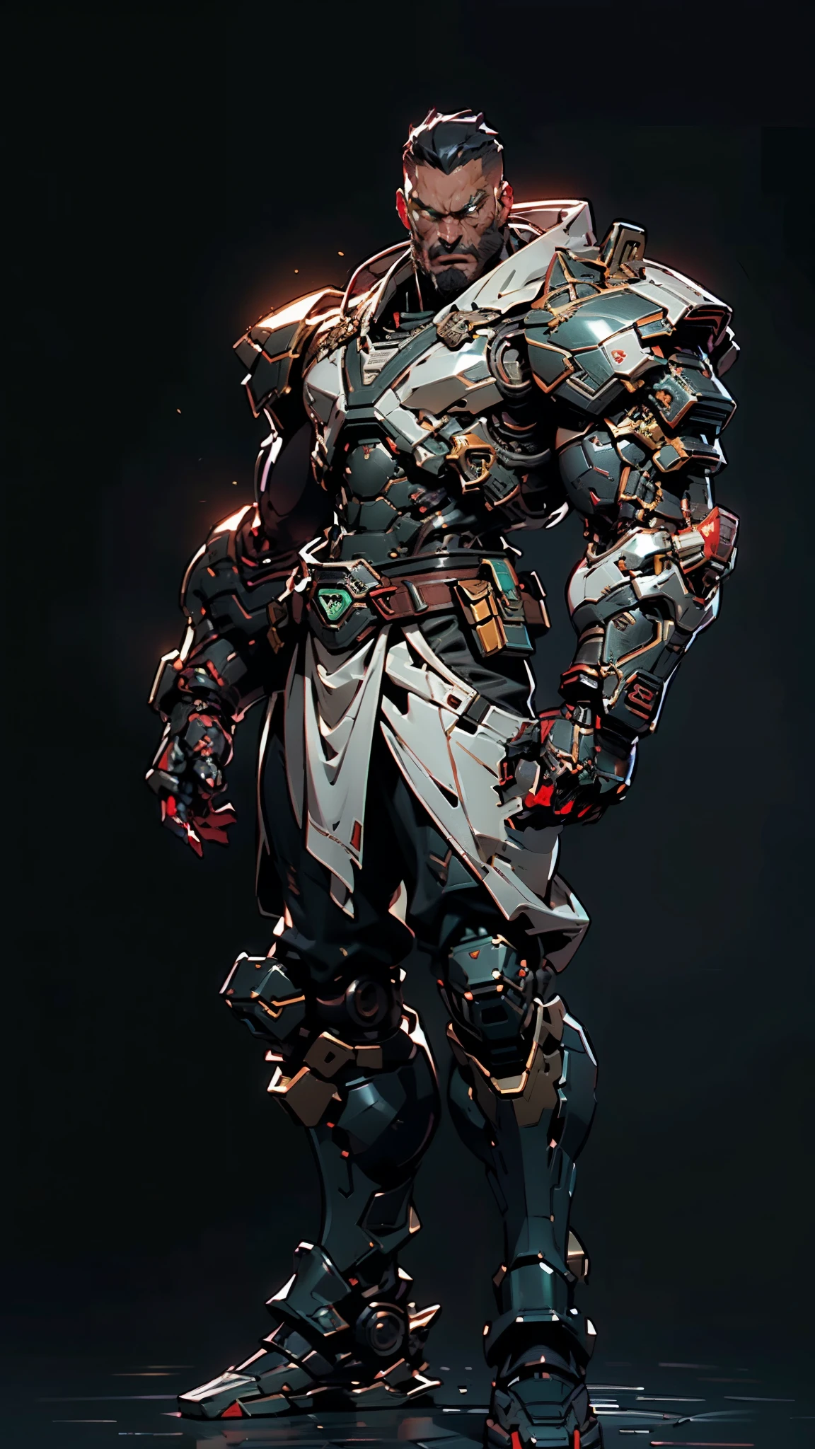 A man wearing a full-face helmet, a fantasy-style biotech armored combat suit, green eyes, (a composite layered chest armor), fully enclosed shoulder guards, matching arm and leg guards, the belt is adorned with fangs biting into orbs, (the color scheme is primarily black with red accents), the design balances heavy with agility, a high-tech bio-mecha armor, (Armor Concept Inspired by Wolf, stand on the top of a skyscraper in a futuristic sci-fi city), this character embodies a finely crafted fantasy-surreal style armored hero in anime style, exquisite and mature manga art style, (element, plasma, energy, the armor glows), ((male:1.5)), metallic, real texture material, dramatic, high definition, best quality, highres, ultra-detailed, ultra-fine painting, extremely delicate, professional, perfect body proportions, golden ratio, anatomically correct, symmetrical face, extremely detailed eyes and face, high quality eyes, creativity, RAW photo, UHD, 32k, Natural light, cinematic lighting, masterpiece-anatomy-perfect, masterpiece:1.5