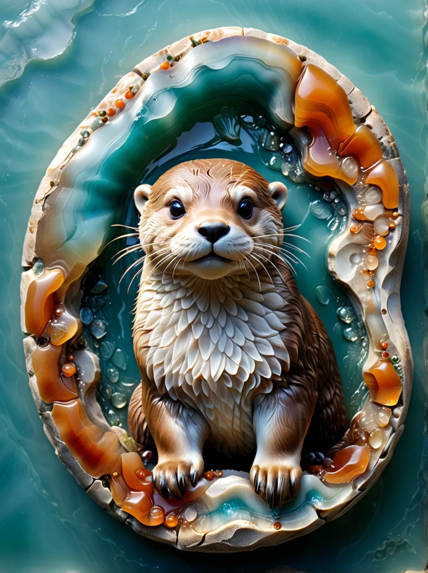 stone carving, Agate cut otter, 4K, high resolution, High Detail