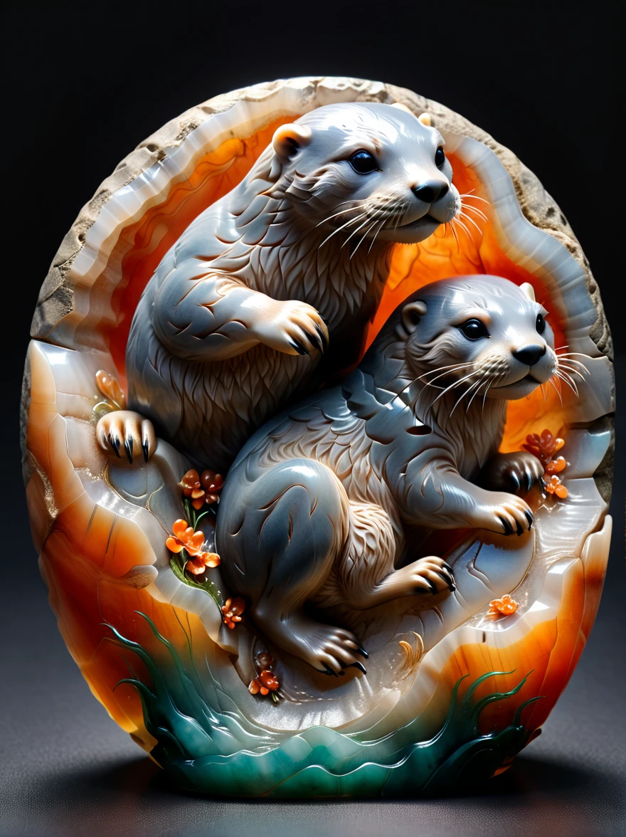 stone carving, Agate cut otter, 4K, high resolution, High Detail