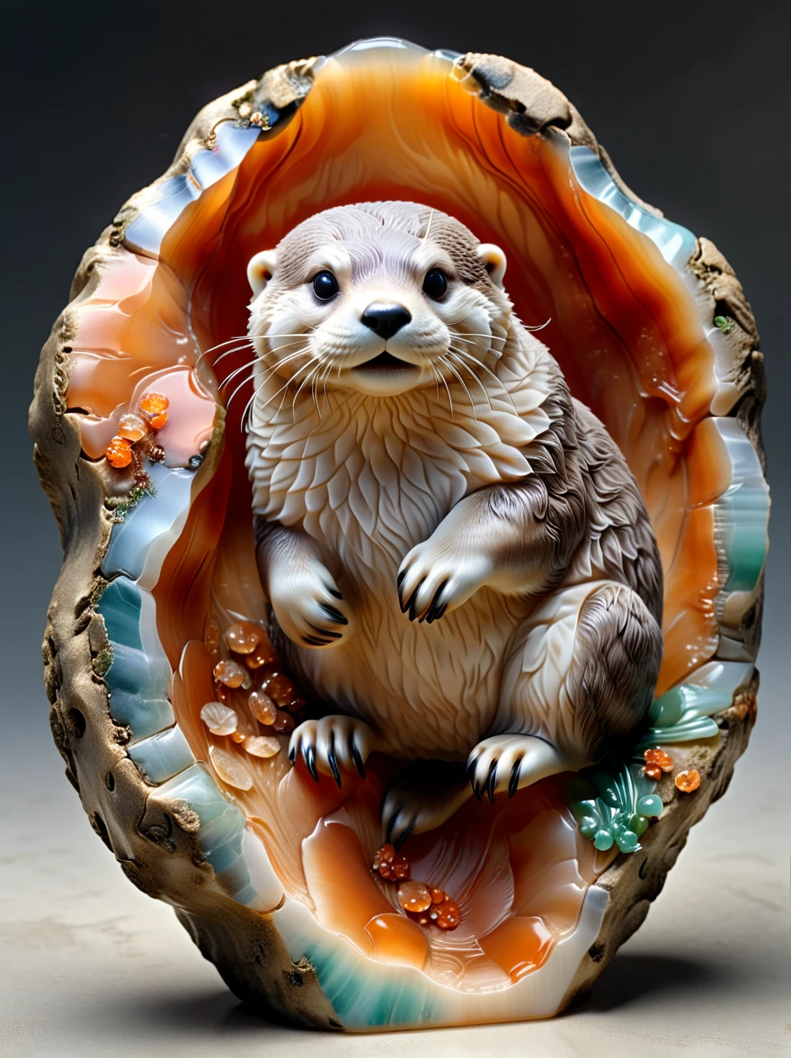 stone carving, Agate cut otter, 4K, high resolution, High Detail