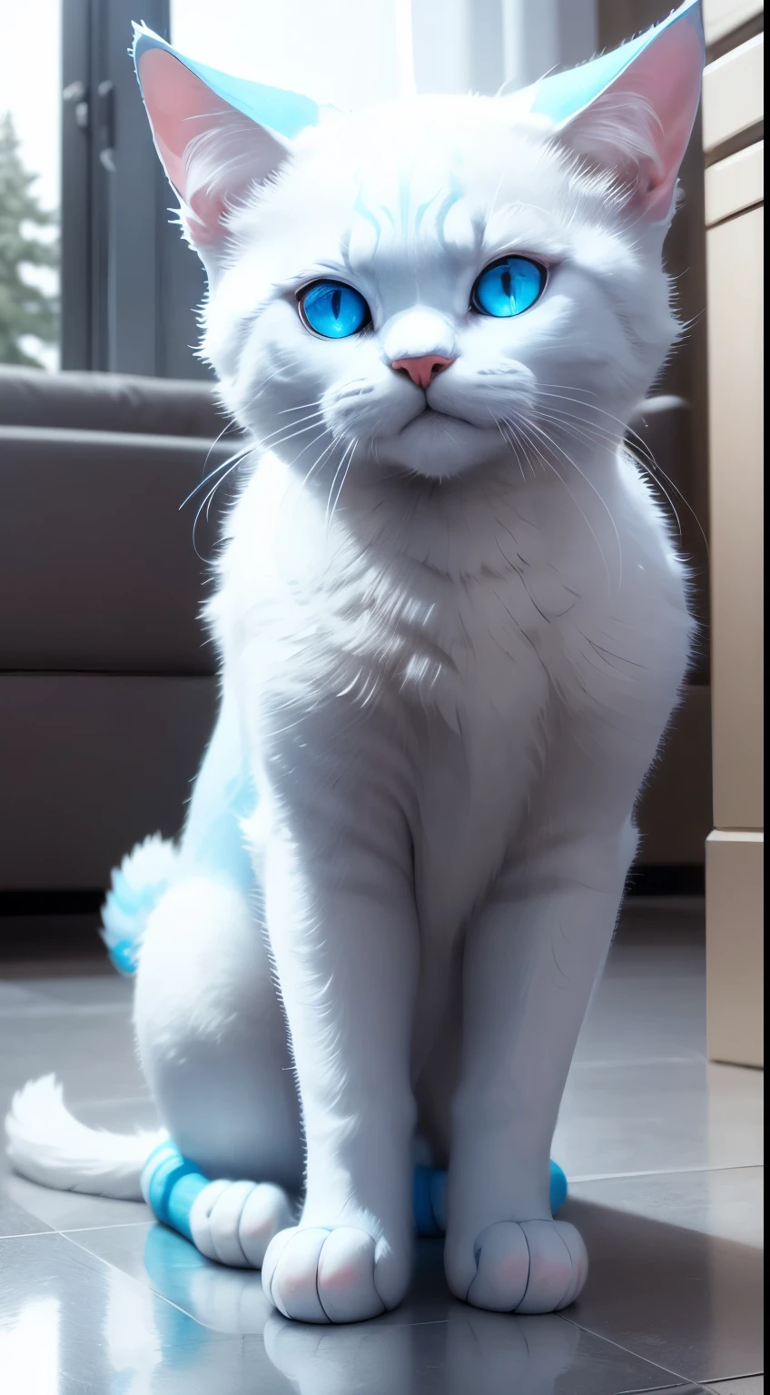 best quality, Ultra-detailliert, extrem detailliert. Eisskulptur: Norwegische Katze (bluish, White, Schillernde Reflexionen; Eistransparenz). HDR, 16K.